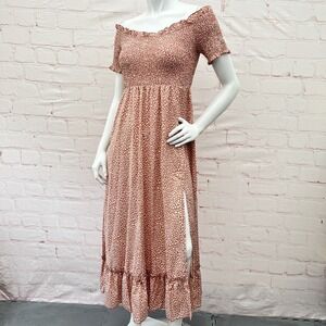 Simplee Womens Polka Dot Off Shoulder Long Dress Cute Summer Split Maxi Dress S